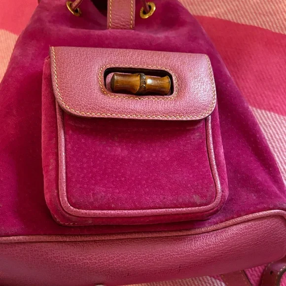 Gucci Suede and bamboo Backpack in pink - Picture 11 of 16